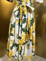 موسم إكسيانغ-فستان نسائي قطني بصدر واحد ، أكمام قصيرة ، دانتيل ، طباعة زهور صفراء ، فساتين حفلات أنيقة ، مصمم ، ربيع 1