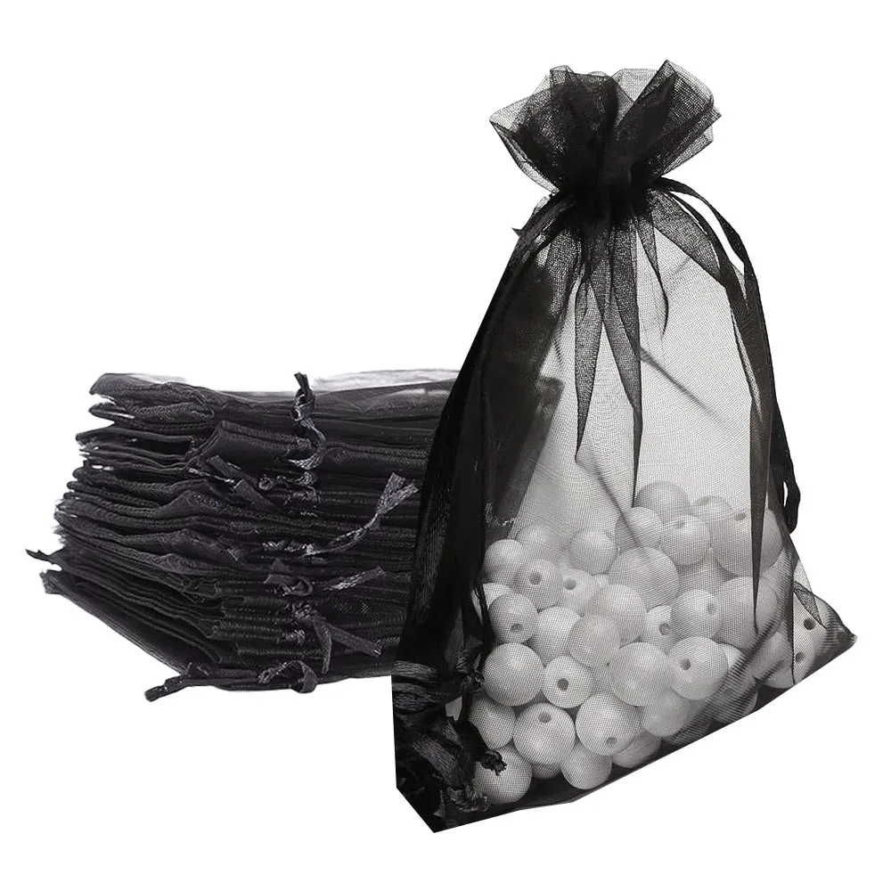 50pcs 깎아 지른 Organza 가방 블랙 메쉬 가방 Drawstring 선물 가방 보석 Goodie 캔디 웨딩 파티 호의 파우치 가방에 대 한 작은