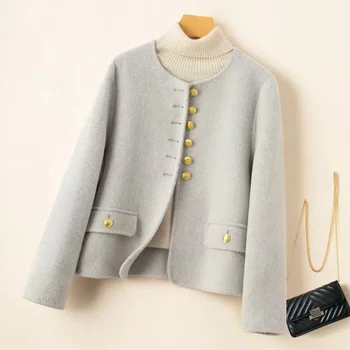 2025 Autunno Inverno Cappotto in lana cashmere double face Donna O-Collo monopetto Giacca corta in lana sottile Capispalla femminile B643 1