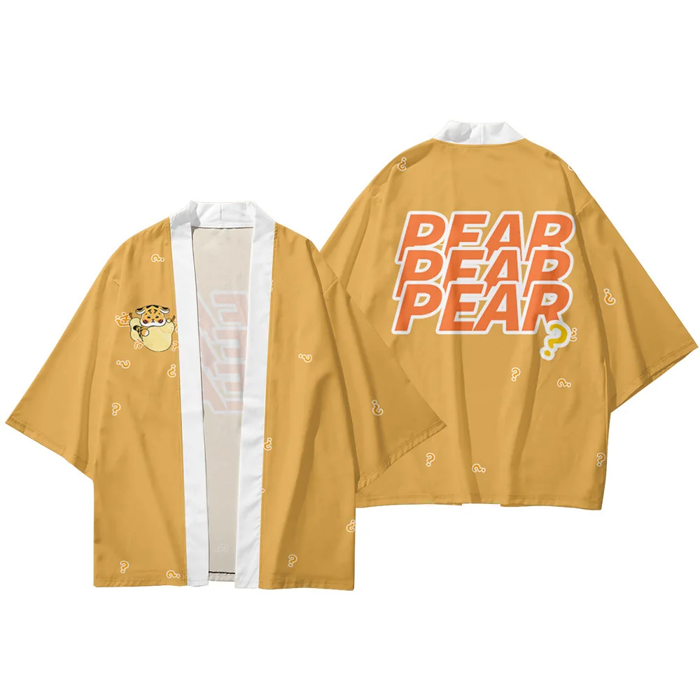 

Cartoon Tiger Pear Printed Japanese Kimono Streetwear Harajuku Haori Men Women Cardigan Cosplay Shirts Yukata