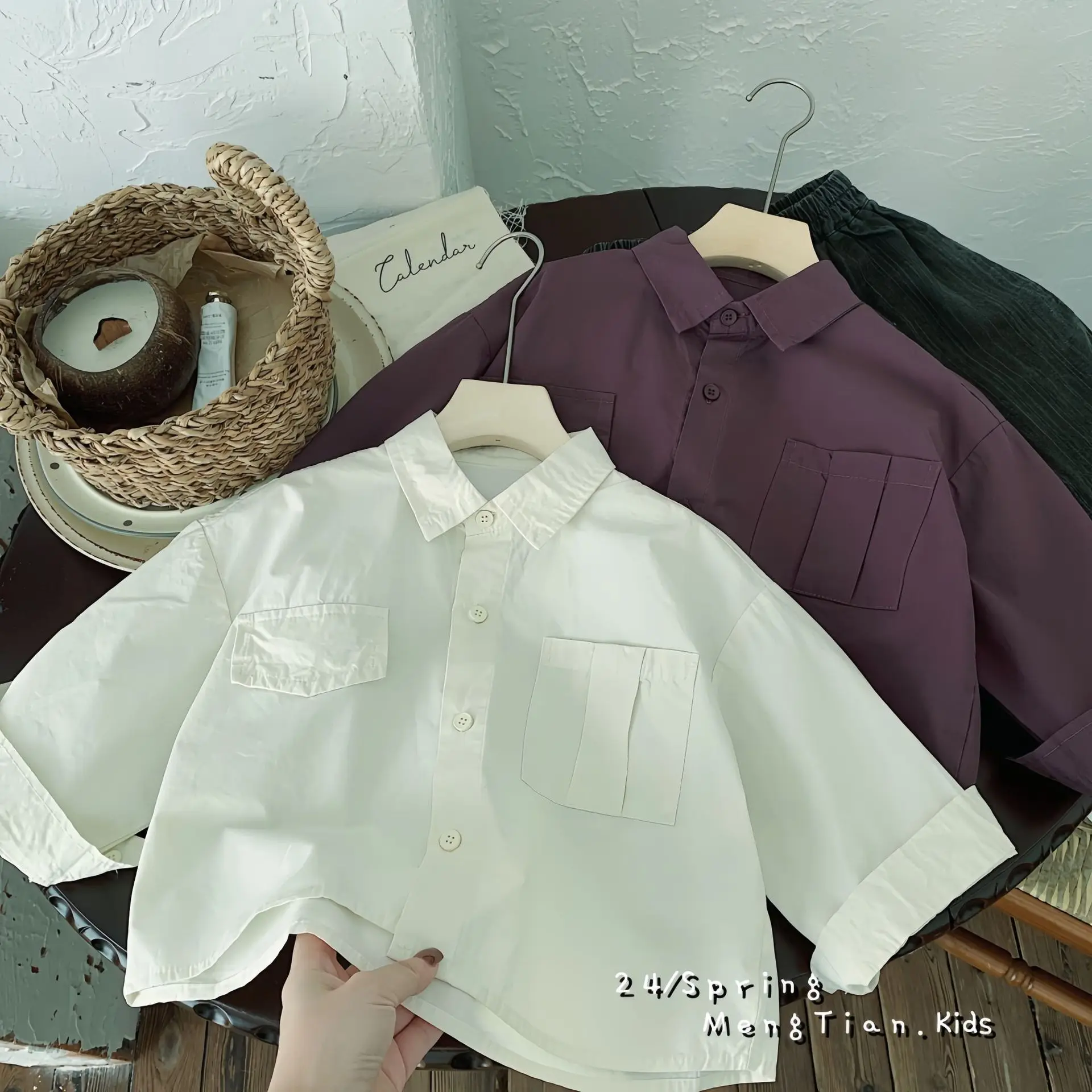 

Новинка весна-осень 2024, Детские рубашки с вышивкой и карманом, повседневные топы с длинным рукавом для мальчиков, корейский стиль, детская одежда