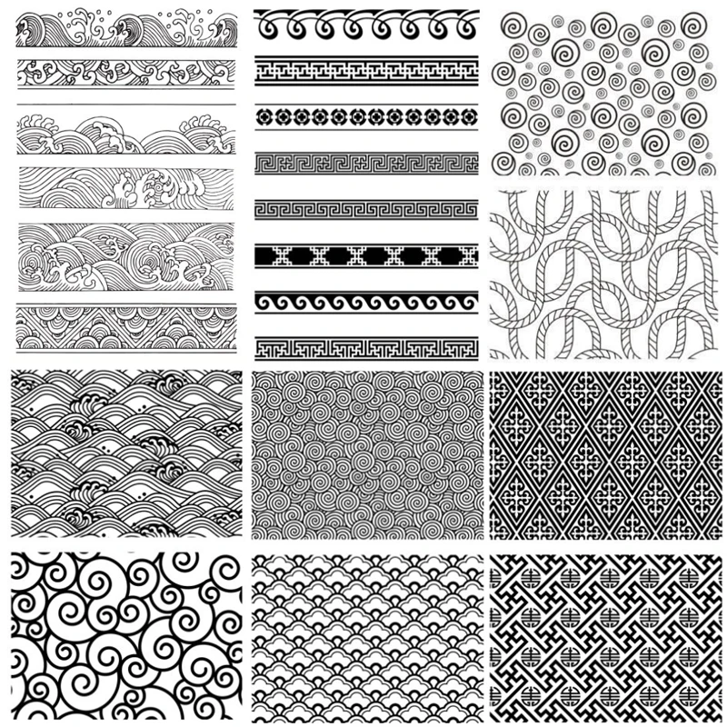 Polymer Clay Texture Emboss Stamp Sheet Chinese Style Wave Lace for DIY