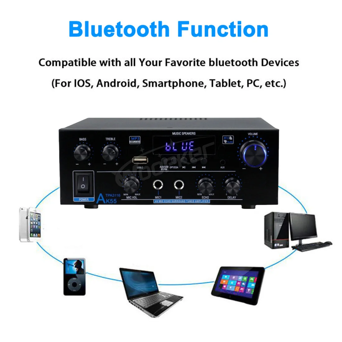 AK55 Bluetooth Amplifier HIFI Digital Sound Amp Channel 2.0 for Home Car Karaoke