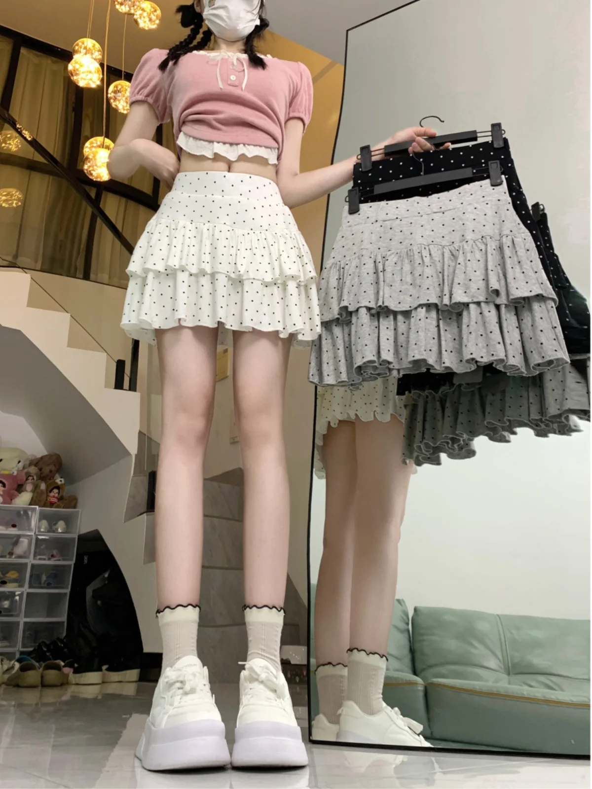 

Милая и острая пышная короткая юбка с защитой от сияния для женщин, лето 2024, новый стиль, стройнящая трапециевидная короткая юбка с высокой талией