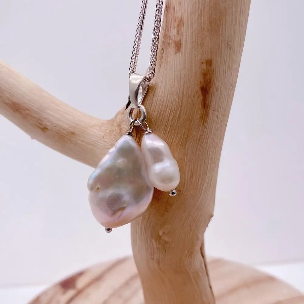 yygem 925 Sterling Silver Chain 16x23mm White Baroque Pearl Chain Necklace Delicate Jewelry For Women