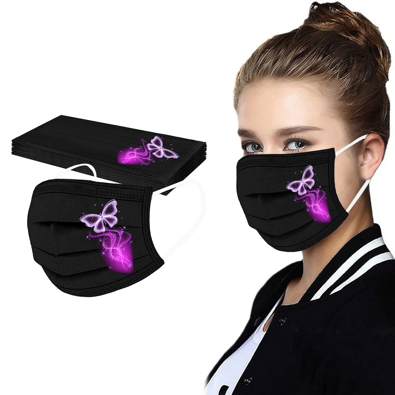 10PCS Adult's Butterfly Printed Mask Disposable Protective Face