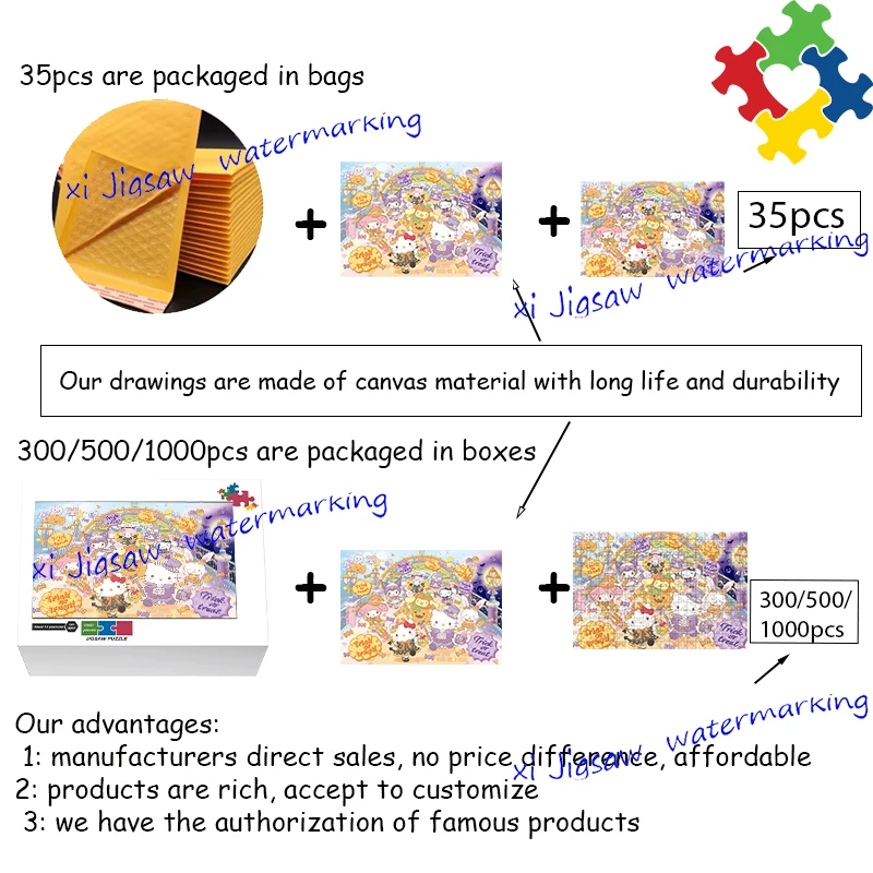 35/300/500/1000 Pieces  sanrio  hello kitty Jigsaw Puzzles Wooden One Piece Puzzles for Adults Children Educational Toys Gifts 2
