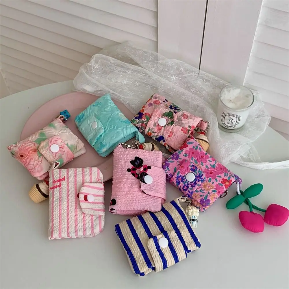 Women Girls Floral Cloth Mini Wallets Cartoon Coin Purses Card Holder Money Bag Zipper Change Pouch Storage Bag