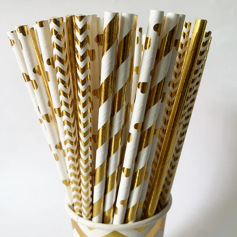 Party Paper Straws Gold Straws Wedding Birthday Decoration Party for Drinks Baby Shower Valentines Day Decoration