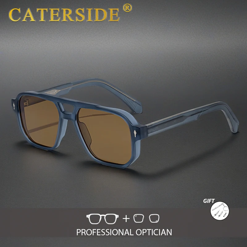 CATERSIDE Retro Herren-Sonnenbrille mit Sehstärke, flaches Doppelbrücken-Design, optische Sonnenbrille, Damen-Mode-Partybrille