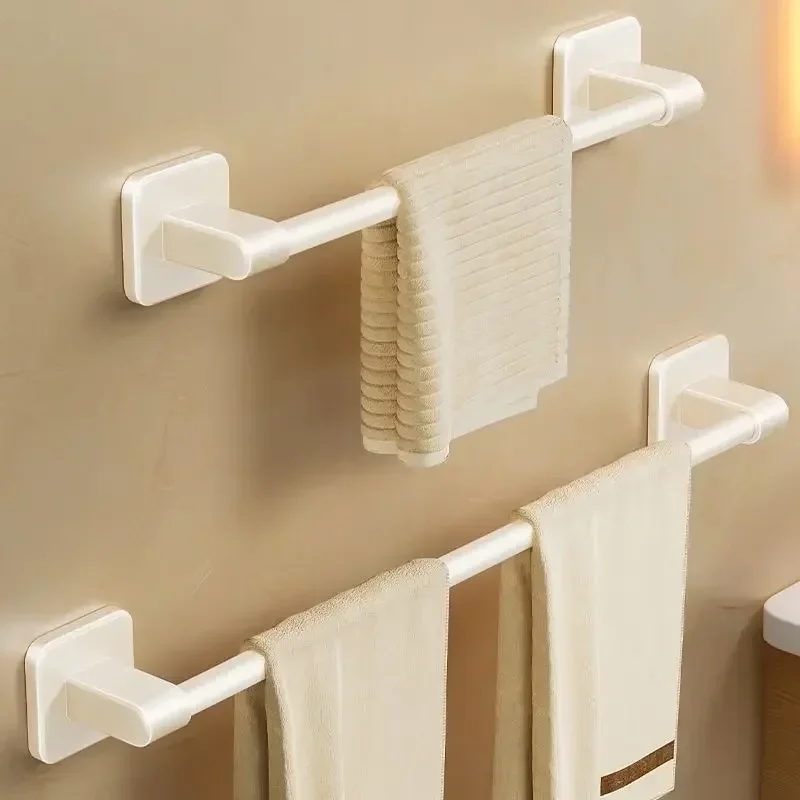 Milk white towel rack, bathroom free punching, bathroom rack, shelf, wall-mounted toilet, toilet towel hanging rod, single rod.