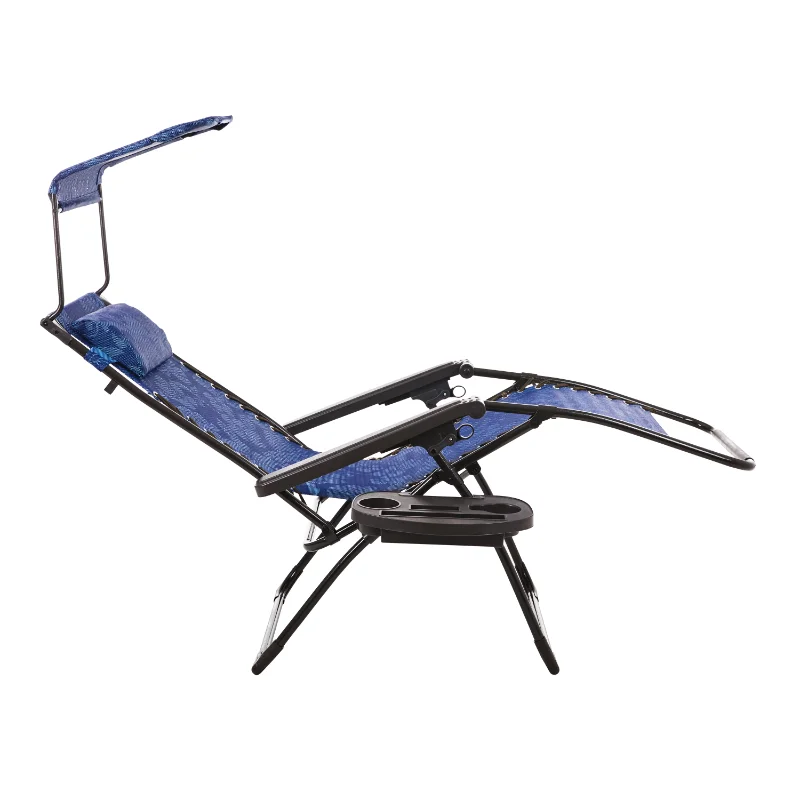 Bliss Hammocks Blue Flower 26" Wide Zero Gravity Chair W/ Adjustable Canopy, Drink Tray & Pillow, 300 Lb Capacity  Beach Chair 2