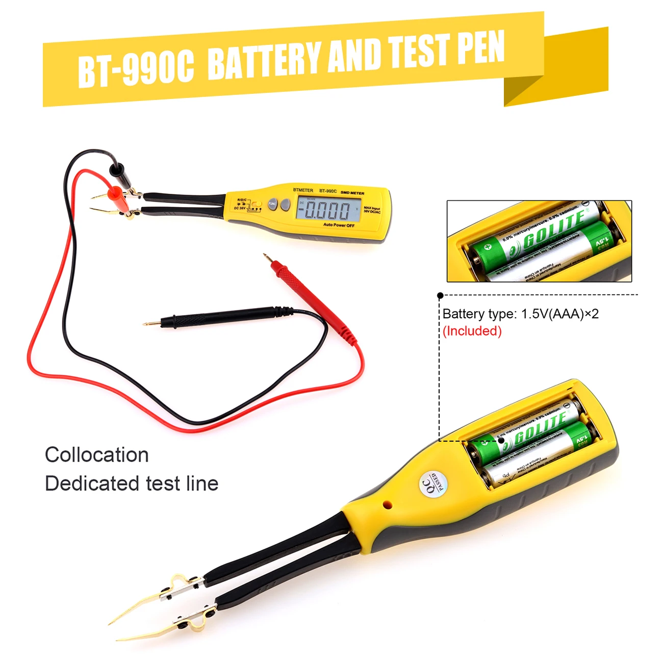 HoldPeak SMD 부품 테스터 6000Ct ±1% Res 자동 범위 조정 REL 골드 핀 CE (SMD 분류, PCB 재작업, 프로토타입 디버깅용)