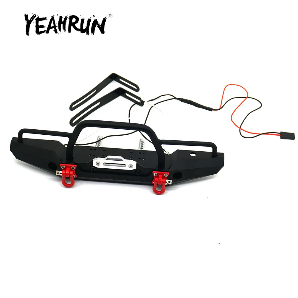

Передний бампер YEAHRUN из алюминиевого сплава TRX4 с креплением для лебедки и фонариками для детской модели автомобиля на гусеничном ходу 1/10 RC, обновленные детали
