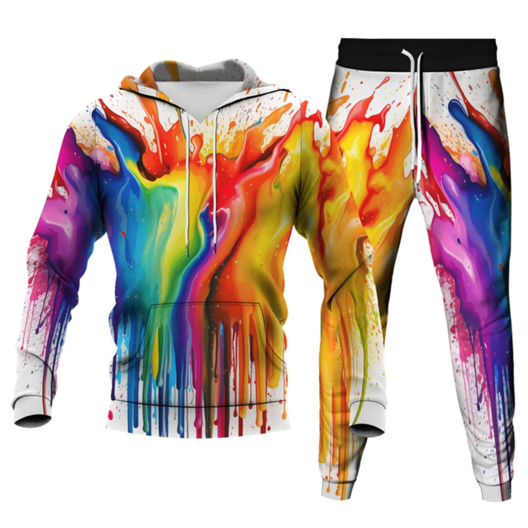 Colorful Ink 3D Printed Hoodie Pant Sets Men's Casual Sweatshirts