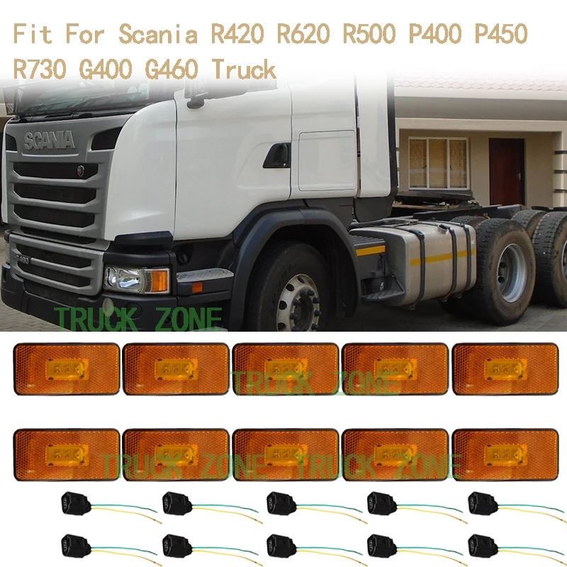 

10Pcs 24V LED Lights For Scania Truck P G R Series Side Marker Lamp Amber 1737413