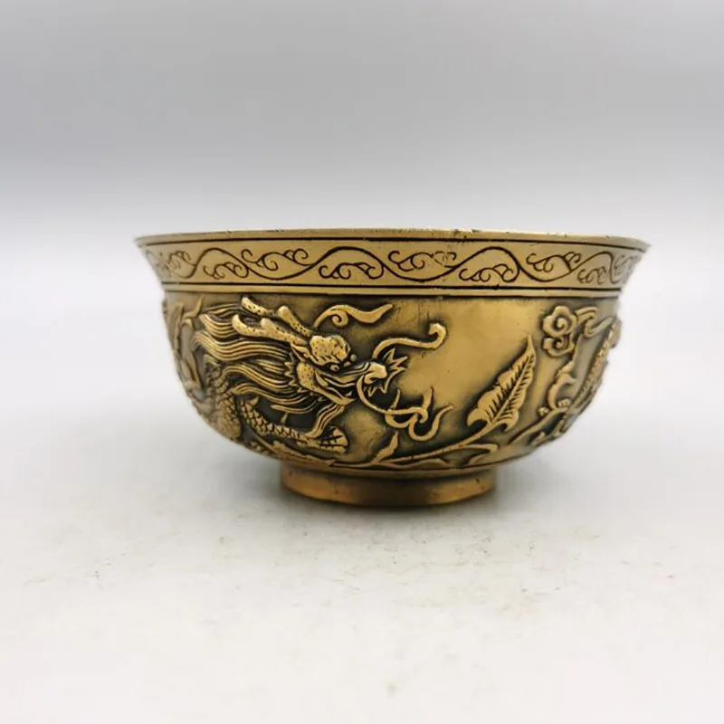 Ottone Antico Sala Buddista Culto Ciotola Di Rame Decorazione Della Casa Collezione Bronzo Antico Ottone Doppio Drago Decorazione Ciotola Cr