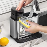 3-in-1 สแตนเลสสตีลเครื่องจ่ายสบู่ฟองน้ําผู้ถือช้อนส้อมจัดเก็บอ่างล้างจานถาดกันสนิม Drainer Rack 2