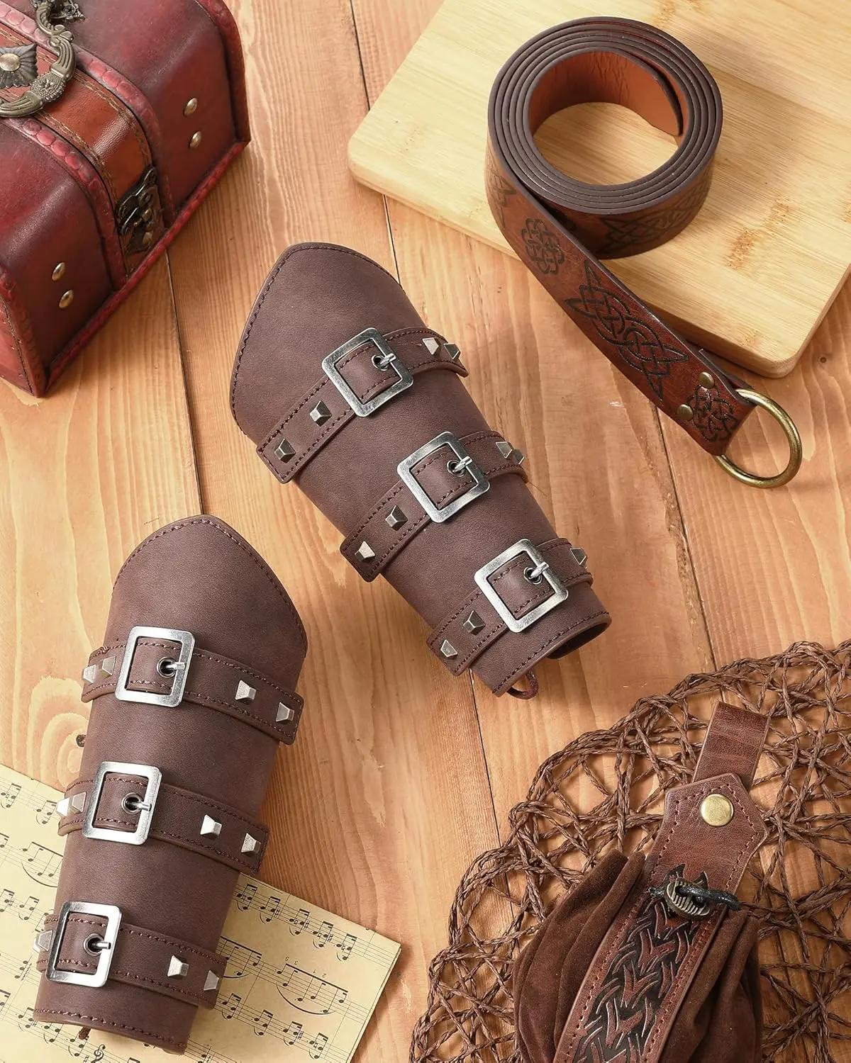 3-teiliges 4-teiliges Mittelalterliches Wikinger Retro-Ledergürtel-Set, Wikinger-Schwert-Lederscheide mit Schlüsselring, Renaissance-Accessoire-Set, Halloween-Requisiten – Detail 4