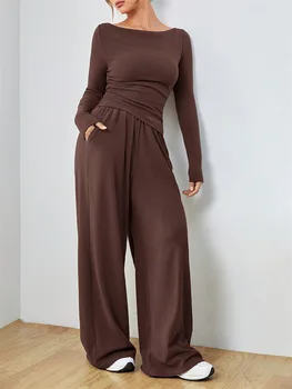 Women's Two-Piece Wide-Leg Pants Set Soft And Waxy Style Suit Fashionable Irregularities Women's Clothing Sales Yoga Sports Set