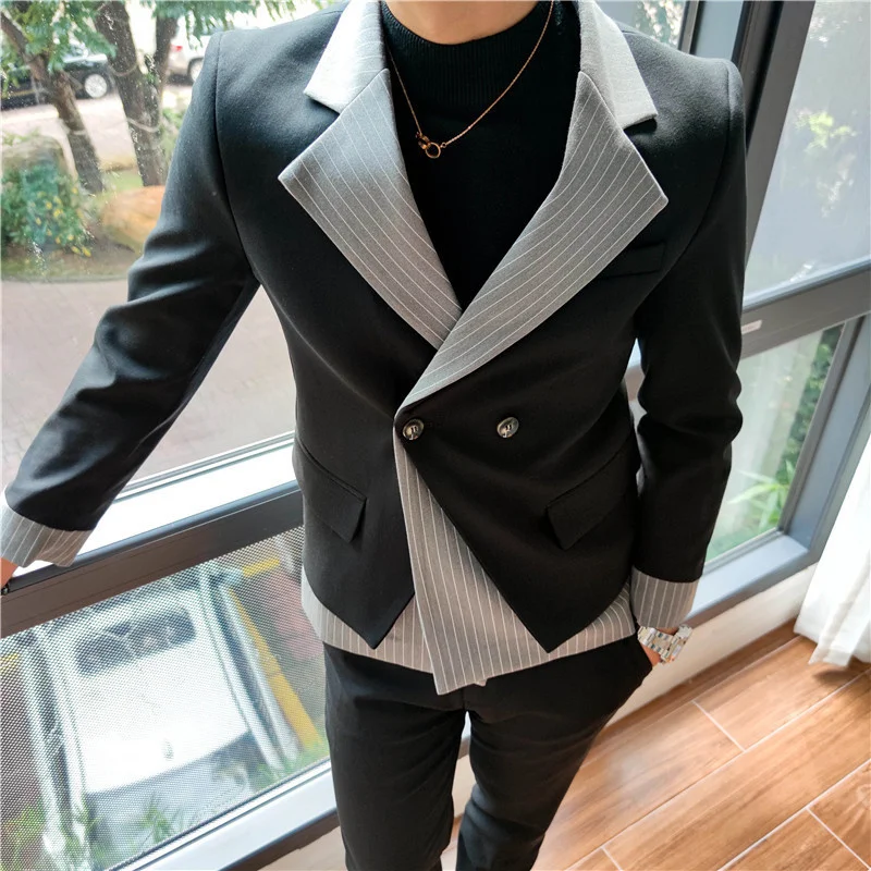 Suit 2022 Set Slim Fit Tuxedo Suit Blazer Suit Men Stylish Blazer Stage Party Club Korean Patchwork Suit 2 Piece Suit Blazer Men blazer for men wedding