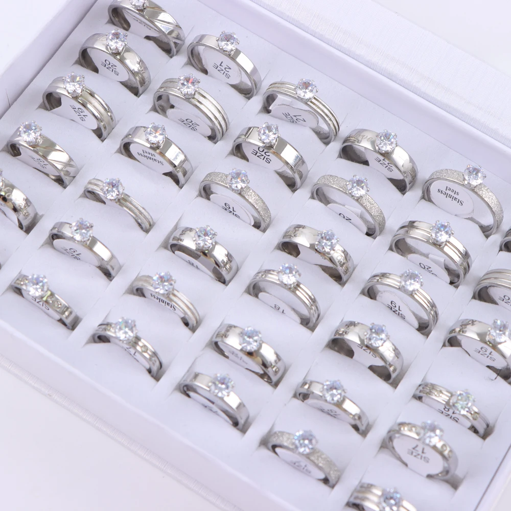 Fashion Stainless Steel Zircon Rings For Women Men 10Pcs/Lot wedding rings couple rings finger rings fashion ring gold rings zircon rings stainless steel rings metal rings
