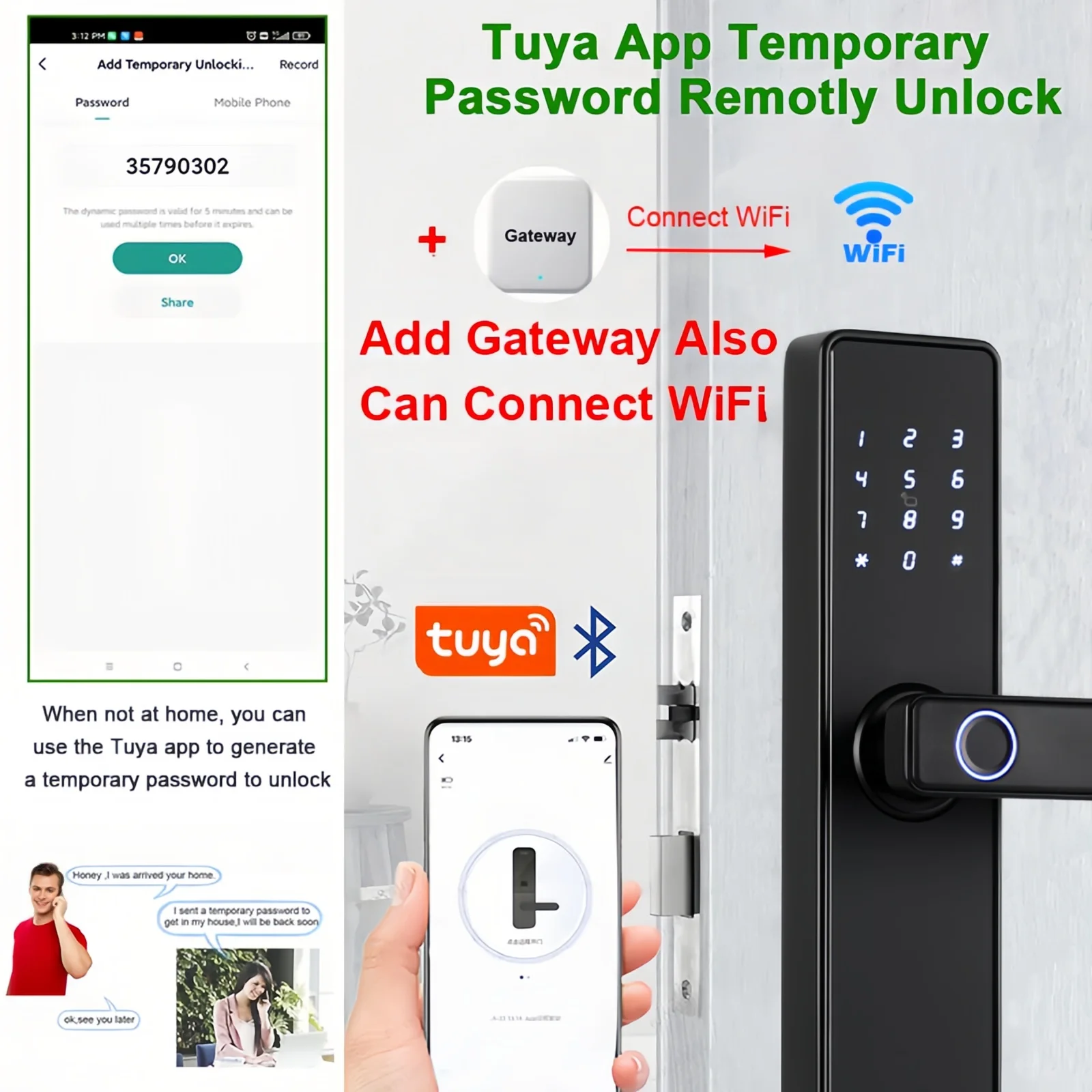 قفل باب بلوتوث CDOK K20-Tuya، طرق فتح متعددة، مناس...