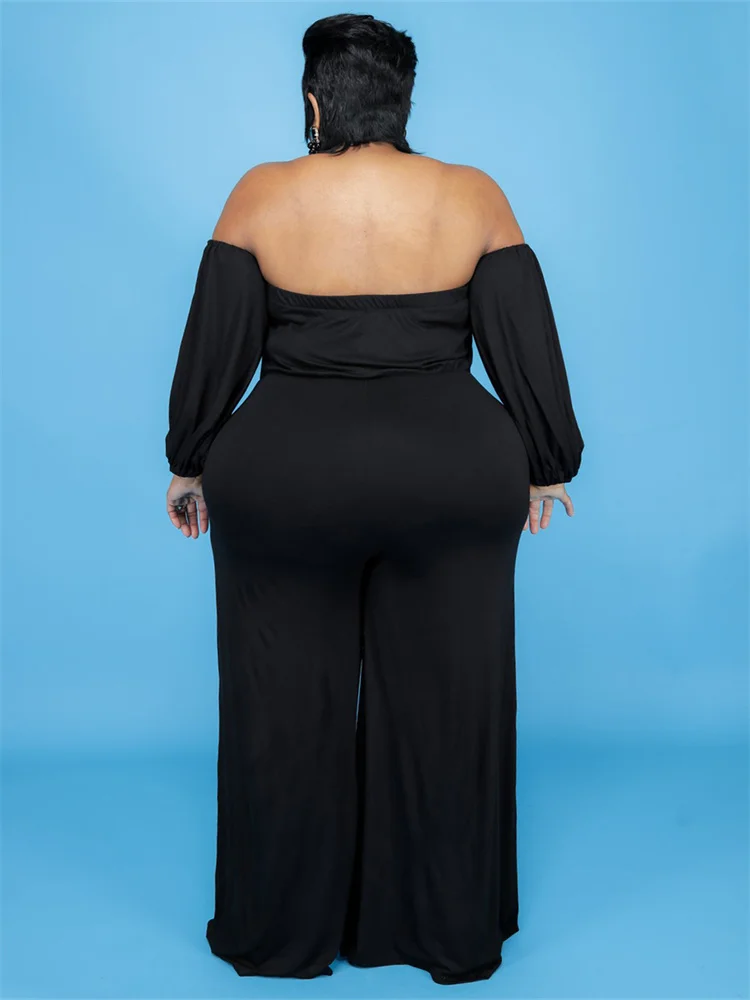 Wmstar Plus Size Jumpsuit Women Clothes Solid Off Shoulder Elastic Waist Wide Leg Romper One Piece Outfit Wholesale Dropshipping