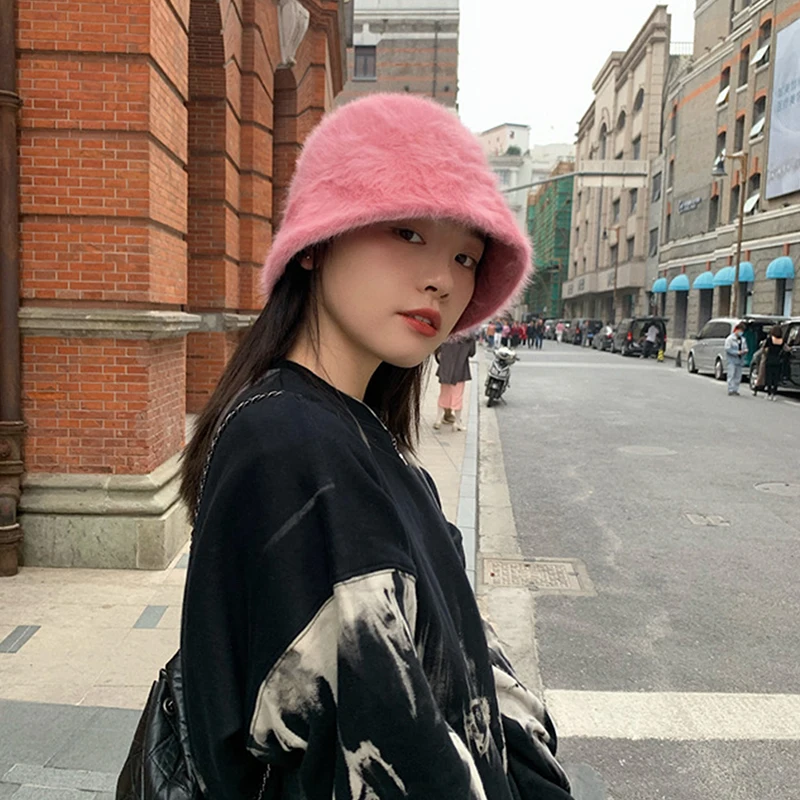 

Шапка Зимняя женская модная однотонная шапка из кроличьего меха Панама шапка рыбака Ретро Вязаная Шерстяная Панама для раковины