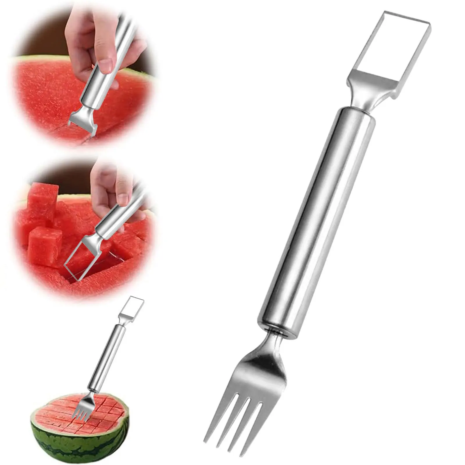 2-in-1 Stainless Steel Fruit Cutter,Dual Head Watermelon Fork Cutter Slicer Tool For Home Kitchen Gadget Melon Cube Cutter 2 2-in-1 Stainless Steel Fruit Cutter,Dual Head Watermelon Fork Cutter Slicer Tool For Home Kitchen Gadget Melon Cube Cutter 2
