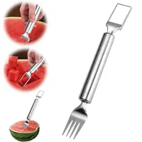 2-in-1 Stainless Steel Fruit Cutter,Dual Head Watermelon Fork Cutter Slicer Tool For Home Kitchen Gadget Melon Cube Cutter 2