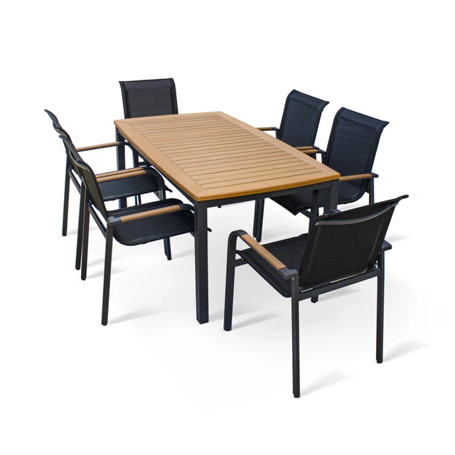 Outdoor Dining Set, Luxury Faux Wood Tabletop \u0026 Arm-rest Commercial Grade  Powder-Coasted Aluminum Base, 7 Pieces Outdoor Dining - AliExpress