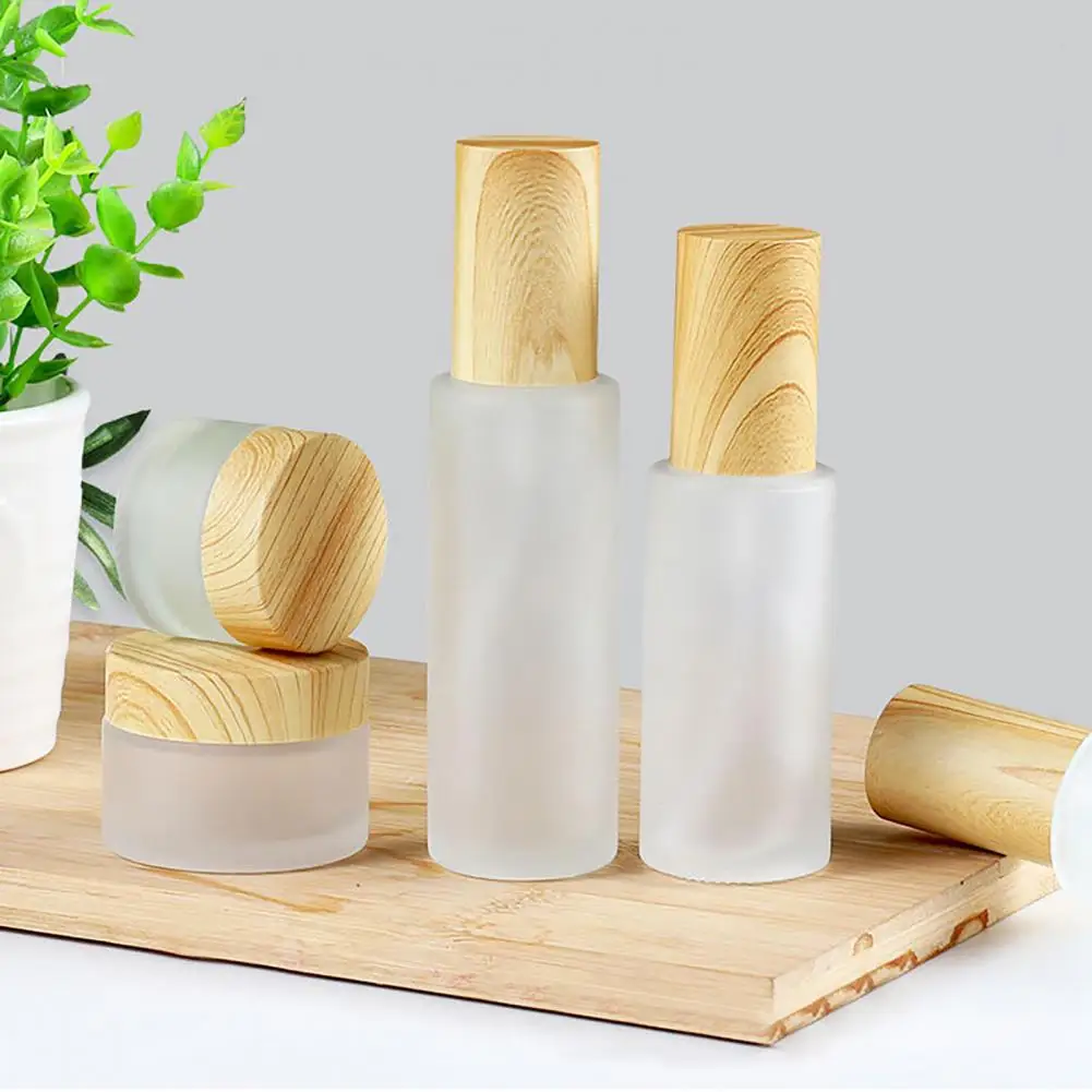 30ml/50ml/80ml/10g/20g/30g Empty Bottle Space-saving Matte Surface With Wood Grain Lid Glass Cosmetics Spray Bottle For Travel 4