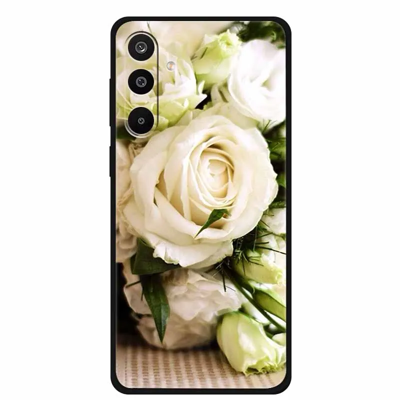 Floral Printed Silicone Phone Case - Black TPU Cover