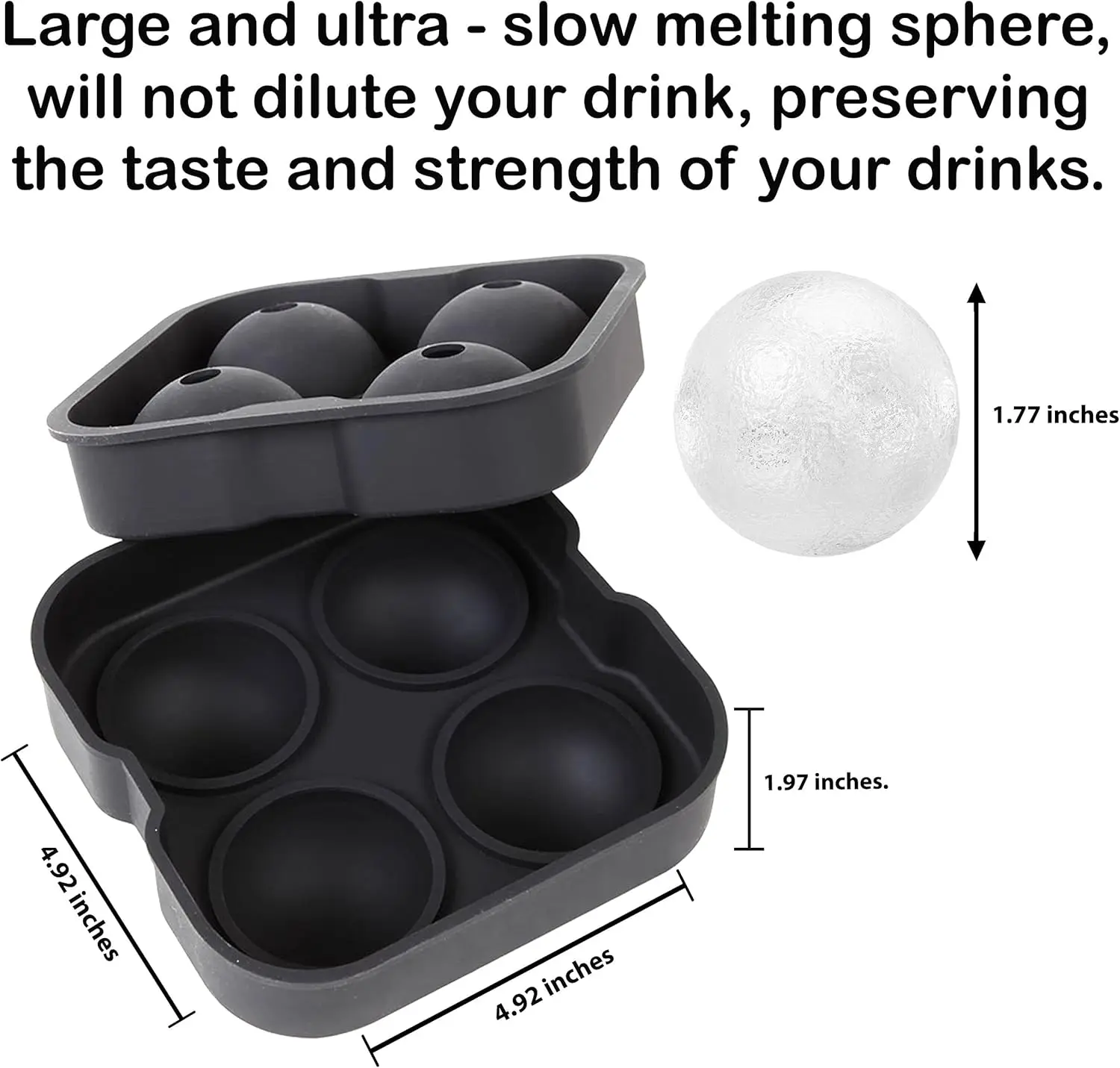 Description Picture 4 of itemIce Molds-Silicone Cube Tray With Lid-Easy Fill Release Ice Maker-Great Parties Events Whiskey Beverage Chilling Balls Sphere