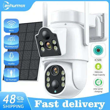 Solar IP Camera WiFi Outdoor Dual Lens PTZ Security Camera 4MP HD Built in Battery Solar Panel Wireless Camera PIR Alarm iCsee 1