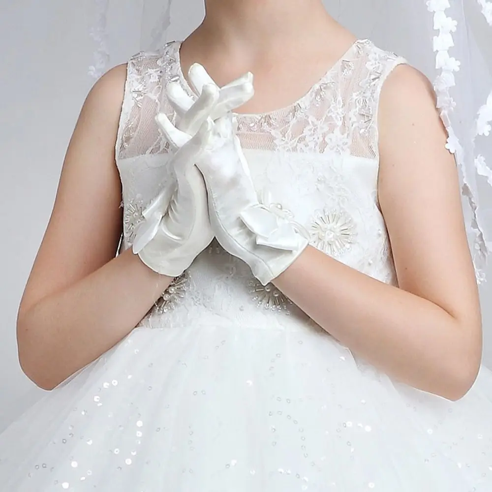 Girls Satin Gloves Polyester Cotton Wedding Prom Costume Accessory