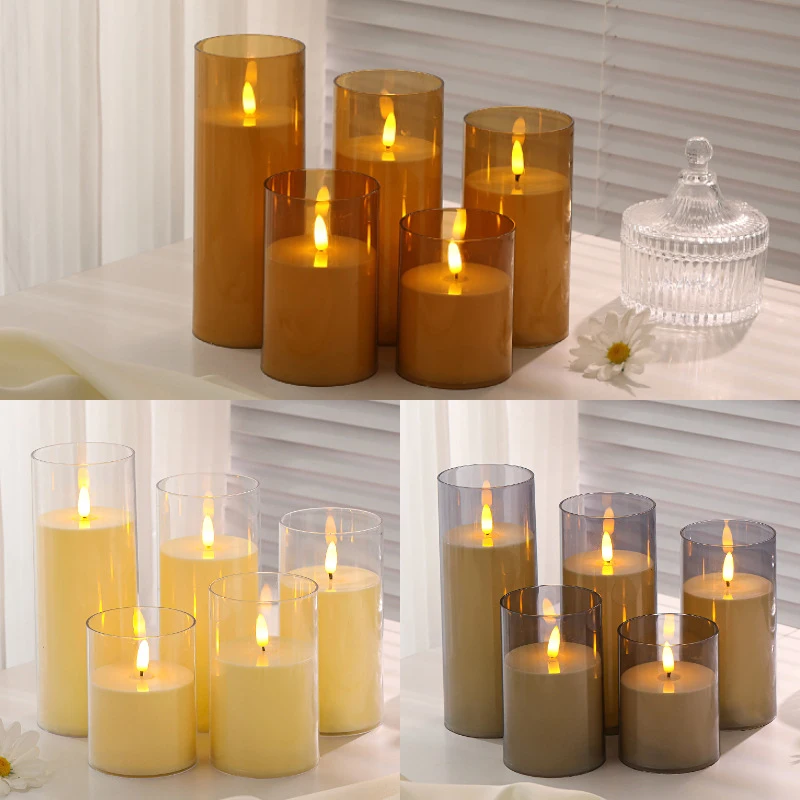 Clear Acrylic Flameless Candles Battery Operated With Remote Timer Flickering Flame Fake Candles For Wedding Halloween HomeDecor
