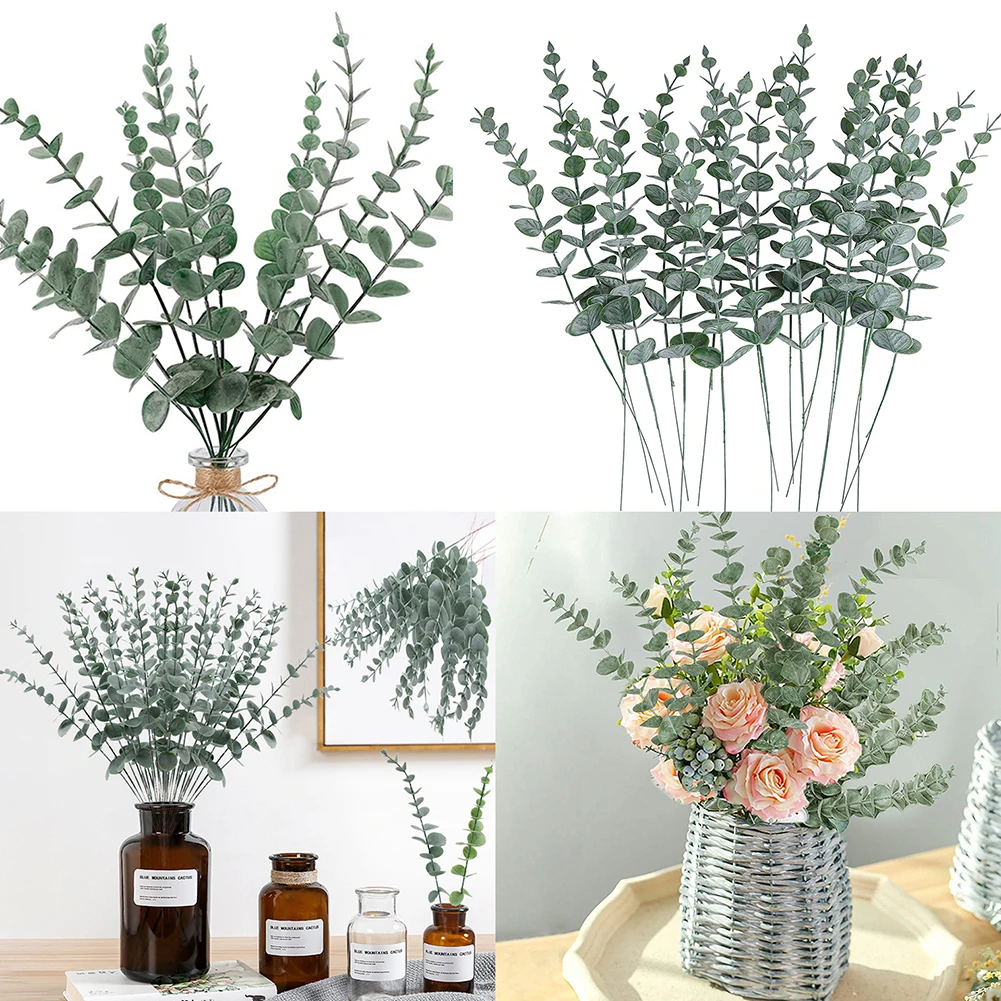 20 Pcs 38 CM Indoor Artificial Eucalyptus Leaves Floral Home Decor Artificial Grasses Fake Greenery Plant Eucalyptus Stems Decor