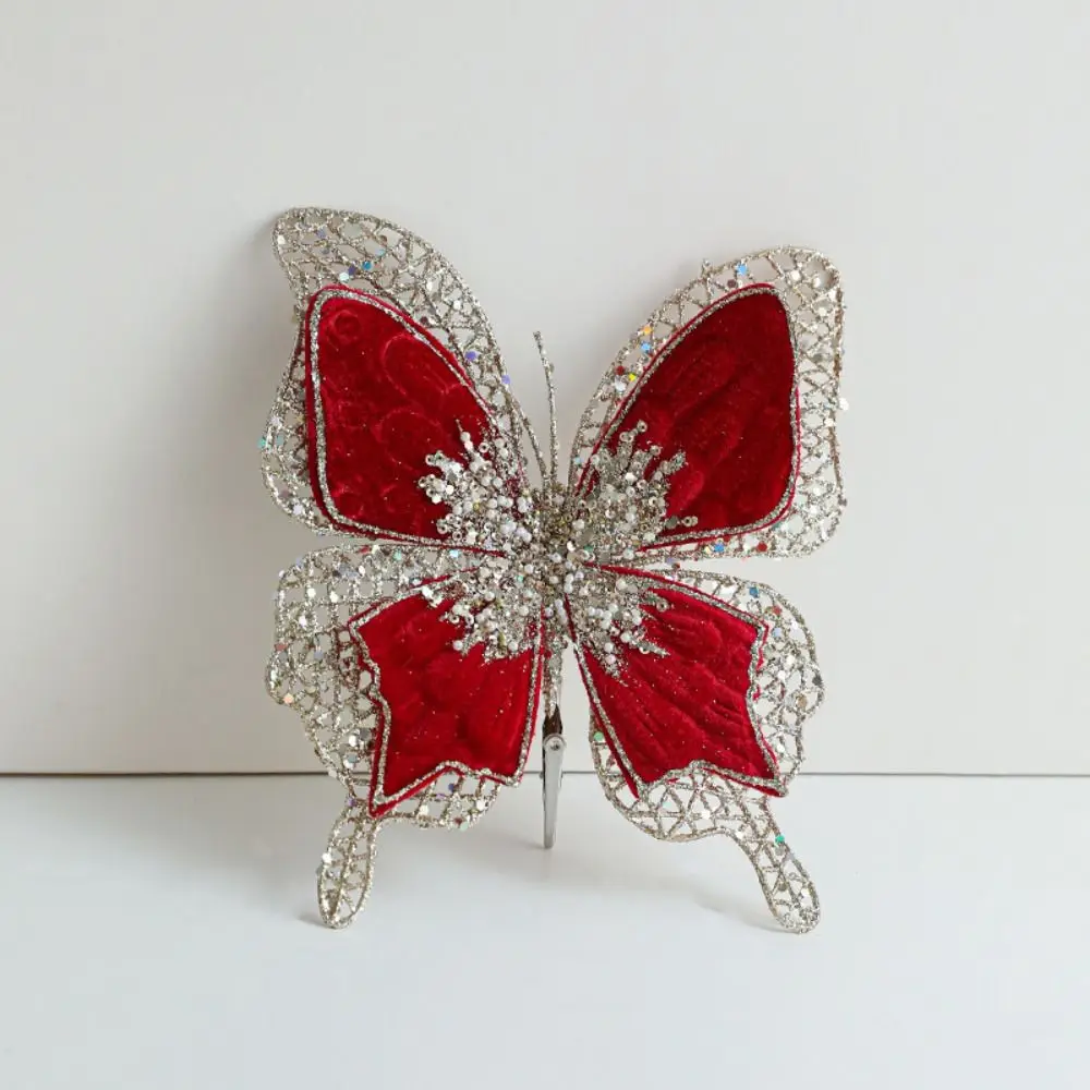 Sparkling Christmas Butterfly Pendant with Clip Flannel Holiday Decor Multicolor Glitter Christmas Tree Pendant