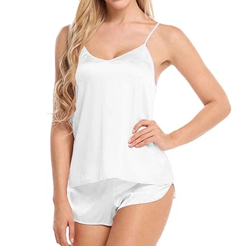 Women Sexy Ice Silky Pajamas Nightclothes Sleepwear Camisole And Shorts White Black Gray L XL XXL Comfortable Casual Summer 5