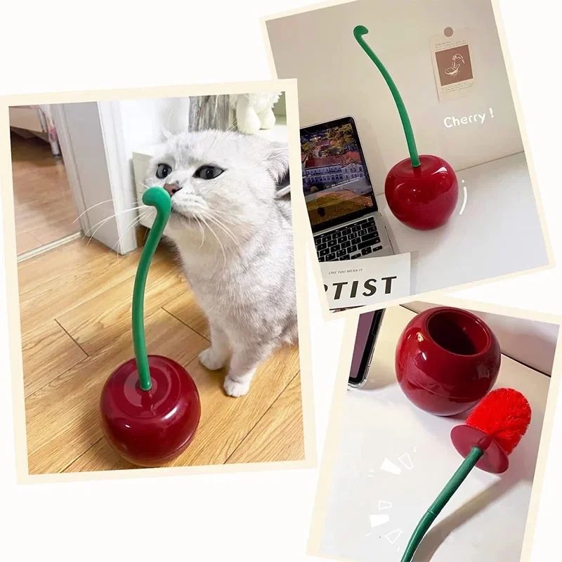 Creative Cherry Shaped Toilet Brush Set Long Handle for Bathroom Corner Cleaning Replaceable Nylon Soft Bristle Accessories