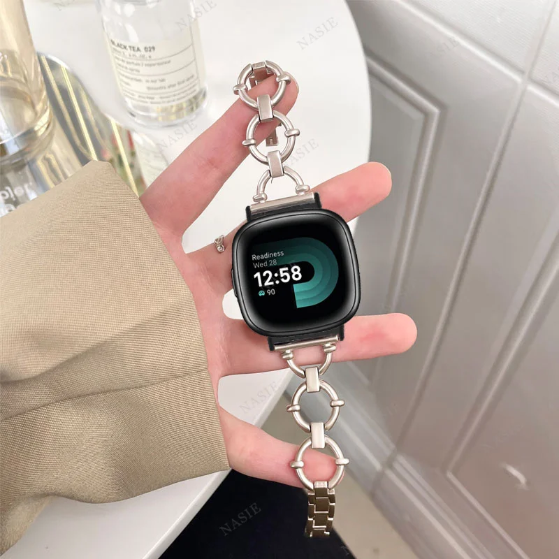 Luxury Stainless Steel Chain Strap Bracelet for Fitbit Versa & Sense Series