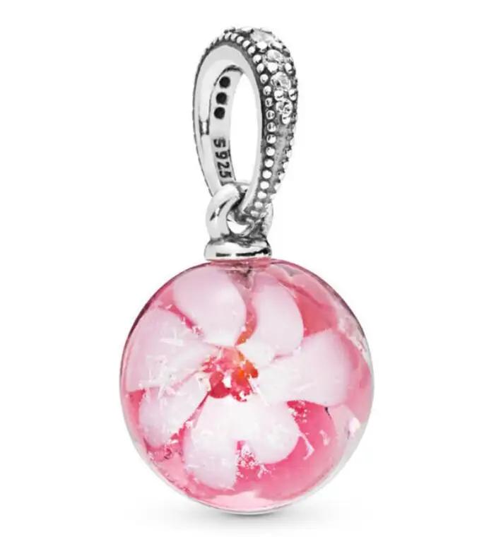 

Подвеска из серебра 925 пробы в виде цветка персика, стеклянный Шарм-подвеска для браслета и ожерелья Пандоры, женские Украшения «сделай сам»