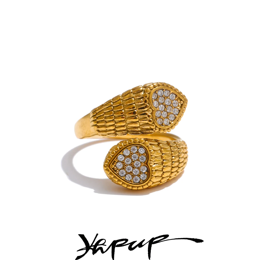 Yhpup Adjustable Stainless Steel Zirconia Heart Snake Ring for Women