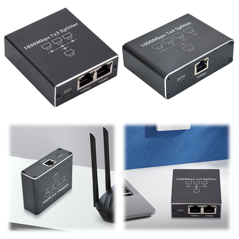 Ethernet Splitter 1 To 3/4 Network RJ45 Splitter Gigabit RJ45 LAN Network Extension Ethernet Adapter for Router