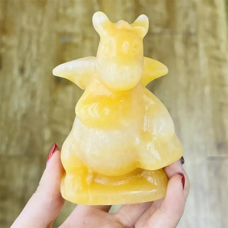 

10CM Natural Yellow Calcite Cartoon Carving Handmade Carved Polished Healing Statue For Home Decoration Gift 1pcs