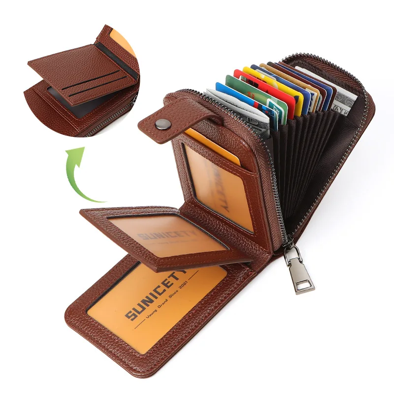 European and American new men's short wallet Multi card fashionable leisure zero wallet Litchi thin horizontal organ bag