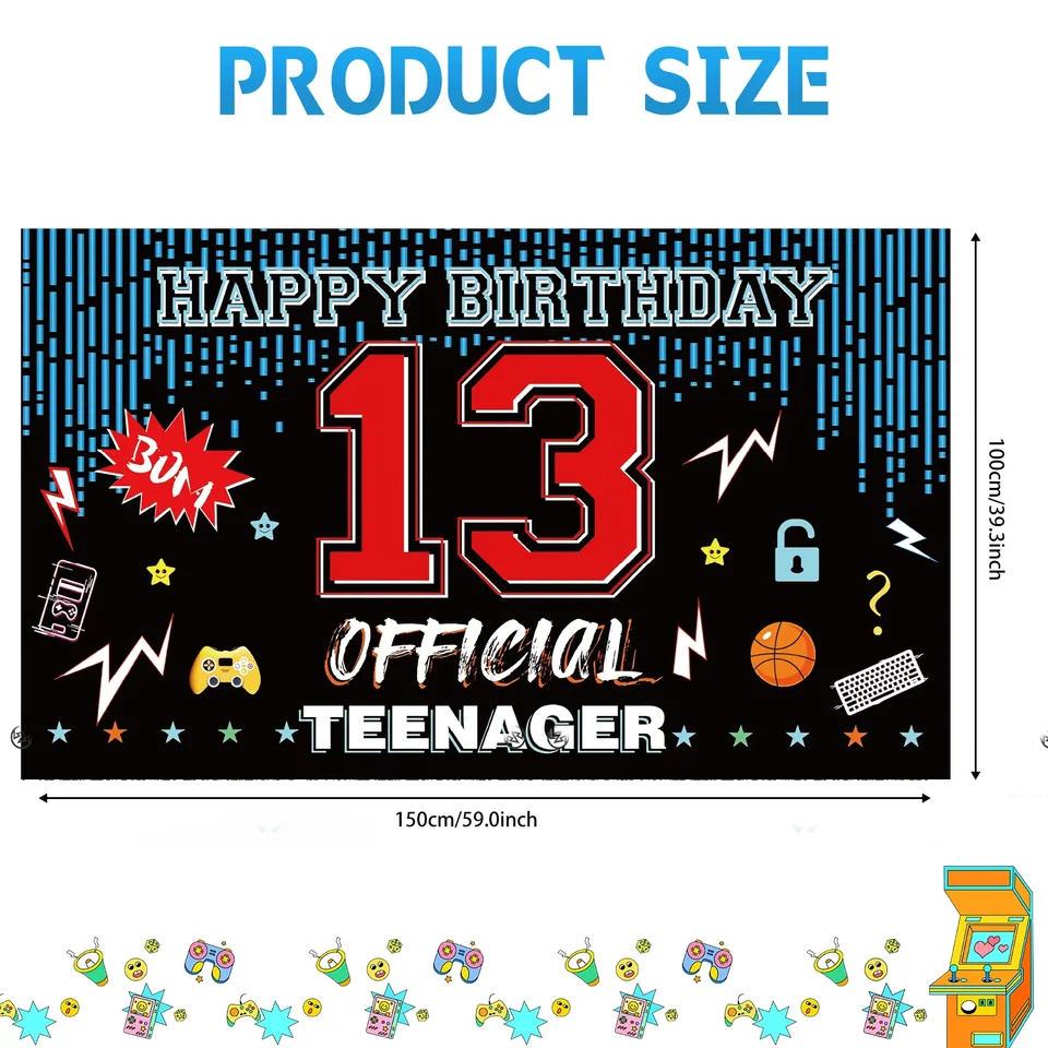 Happy 13th Birthday Door Banner - "Cheers To 13 Years" Gold Front Porch Sign, 70 Inches Tall - View #4