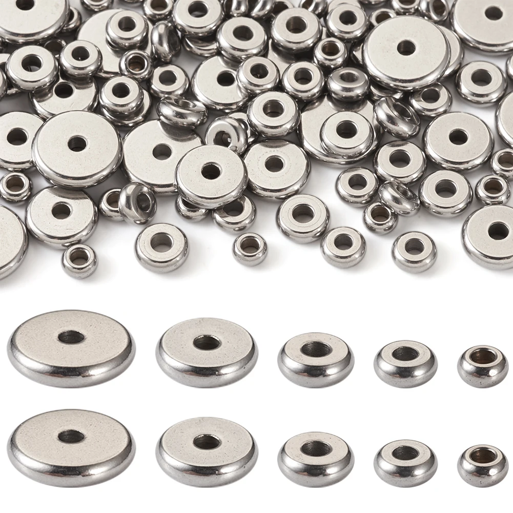 

100pcs 304 Stainless Steel Beads Flat Round Spacer Beads 4mm 5mm 6mm 8mm 10mm for DIY Jewelry Making Accessories
